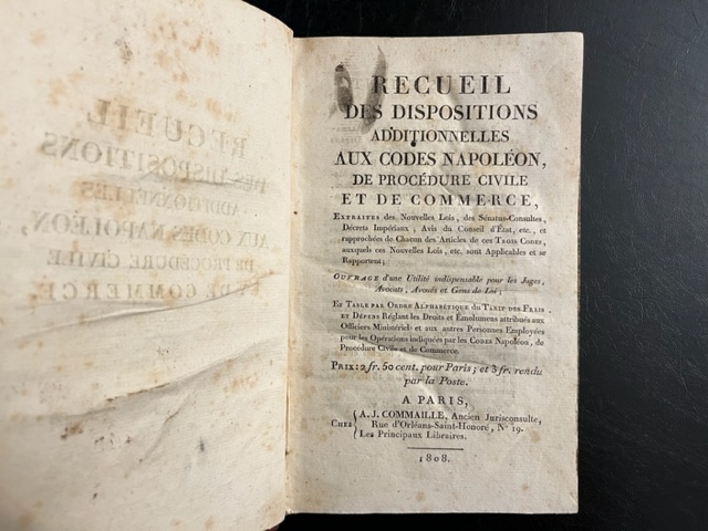 Recueil des dispositions additionnelles aux Codes Napoleon de procedure civile et de commerce extraites des Nouvelles Lois